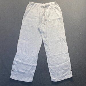 Chicos Womens Linen Pants Sz 1 Solid White Linen Mid Rise‎ Pockets